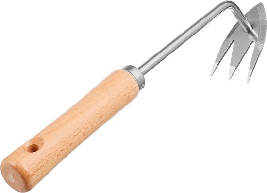 Onkruidverwijderaar Tuin - Handwieder Wortel - Onkruid Wieden - Antislip Houten Handvat - 31.5 cm Lengte - Zilver