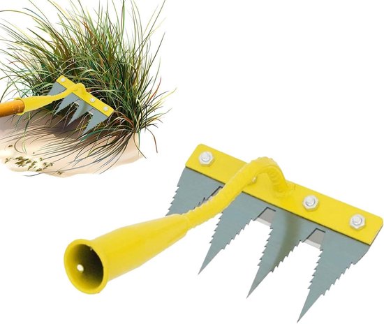 Onkruidverwijderingshark - Tuinhark Nivelleerhark - Tuinonderhoud Vereenvoudigen - Ergonomische Comfortgreep - 4 Tanden - Geel