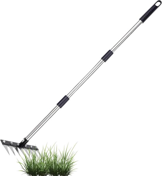 Onkruidvlekker Gazon - Bodemverluchter Hark - Gazononderhoud Tuin - 8 RVS Pinnen - 40cm Lengte van Merkloos	