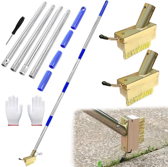 Onkruidvoegenborstel 2 stuks met verstelbare handgrepen - staaldraadborstel en metalen schop voor het reinigen van voegen en bestrating van Merkloos	