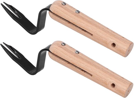 Onkruidwieder Set - Wieden Vork - Tuin Onderhoud - Gevorkte Kop - 2 Stuks - Houtkleurig