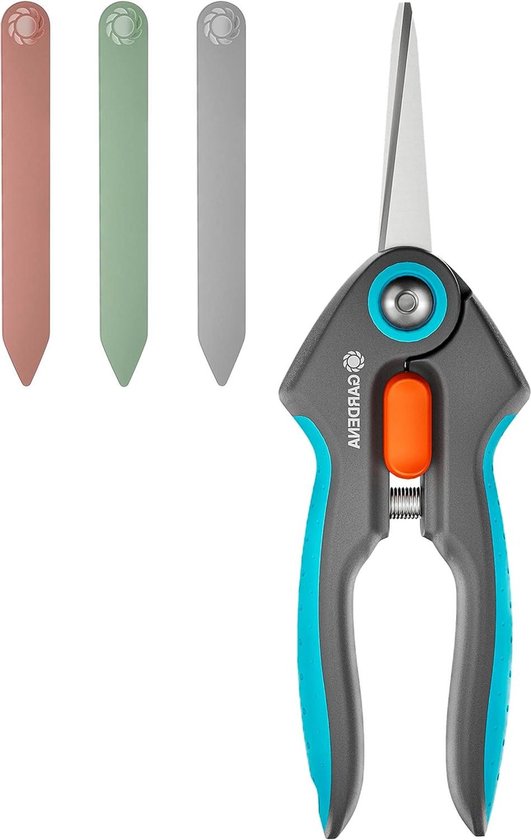 Oogstschaar roestvrij staal - nauwkeurig oogsten kruiden bessen snijbloemen - mes 47 mm - veiligheidskap kruidenbordjes (12212-36) van GARDENA