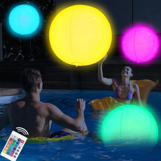 Opblaasbare strandbal - 40 cm led-strandbal met infrarood afstandsbediening - ideaal voor feestjes in de open lucht - zwembad - zomer - strand van Merkloos	