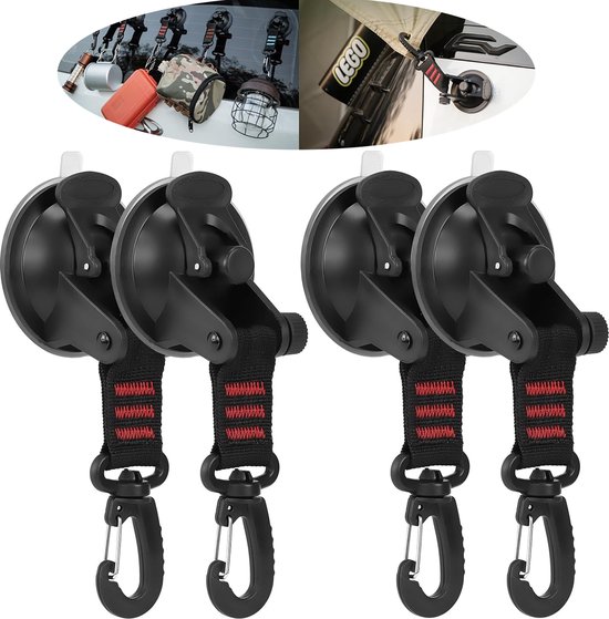 Ophanghaak voor in tent - Tentinrichting - Ophanghaken - Zuignap haken - Haken zuignap-4 stuks-Zuignappen met haken-Extra sterk tot 10 kg-Voor camping - camper - huishouden - tent-Haak zonder te boren van KanJam Flex