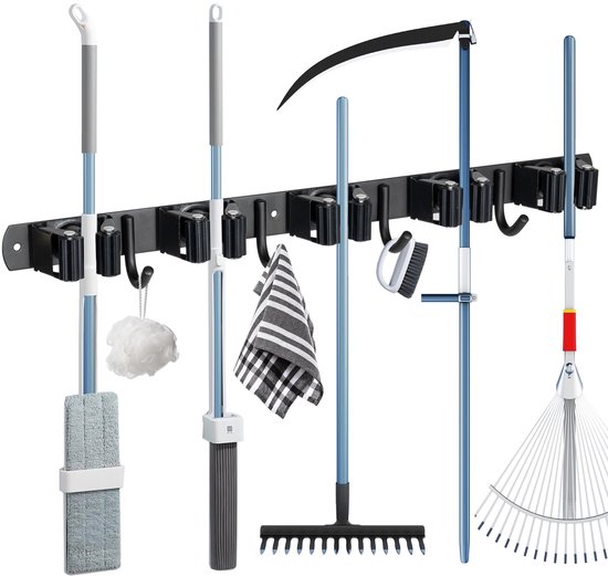 Ophangsysteem Bezem en Tuingereedschap - Bezemhouder Voor 5 Stelen Ophangen - Wandhouder - Gereedschapshouder van Merkloos	