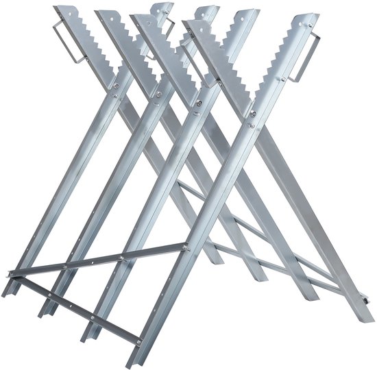 Opklapbare verzinkte zaagbock - 79,5x82x80 cm - met 3 houders en tanden - tot 150 kg - zaaghulpmiddel van Merkloos	