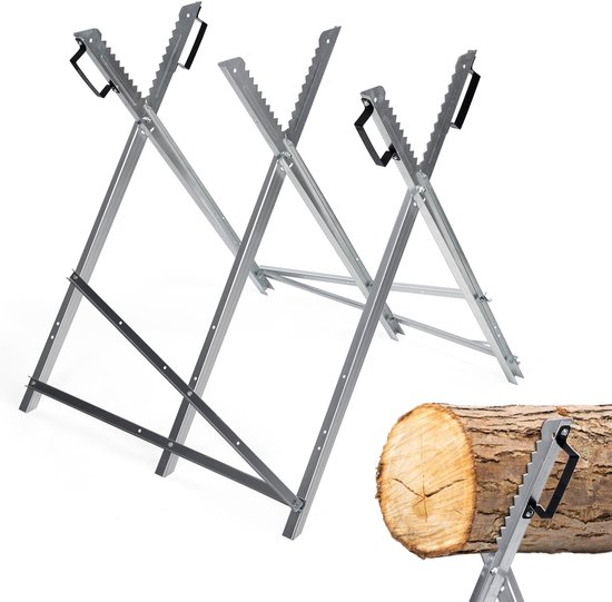 Opklapbare zaagbock - zilver - 150 kg - houtzaagbok als zaaghulpmiddel - verzinkte opklapbare houder met 3 houders van Merkloos	