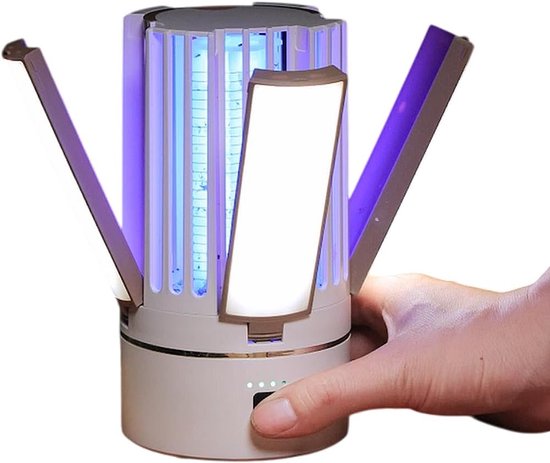 Oplaadbare, draadloze elektrische muggenverdelger Geschikt voor binnen- en buitengebruik met verlichting; draagbare muggenverdelger Geschikt voor thuis, terras, camping, achtertuin en tuin (4000 mAh).