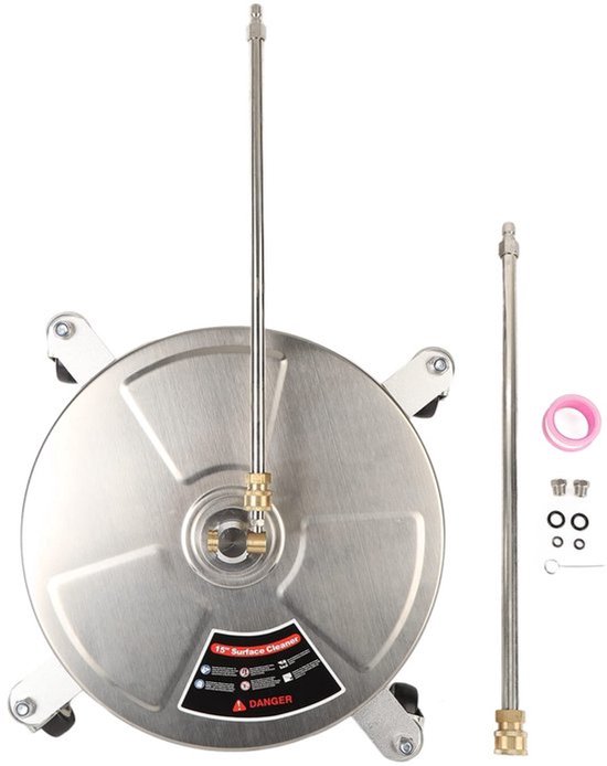 Oppervlaktereiniger 15 Inch - Professionele Hogedrukreiniger - Hoog Rendement - 4000 PSI - Roestvrij Staal - 4 Wielen - 1/4 Inch Snelkoppeling - Terrasreiniger