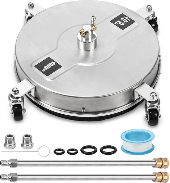 Oppervlaktereiniger met 4 wielen - Krachtige vloerreiniger - 2 verlengbuizen - RVS hogedrukreiniger - Terrasreiniger . van Mustang.