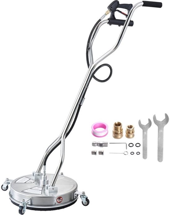 Oppervlaktereiniger Terrasreiniger - Voor Hogedrukreiniger - 46,5 cm Diameter - RVS - 4 Wielen - 2 Sproeiers - Max. 4000 PSI van Merkloos	