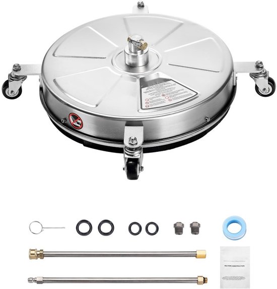 Oppervlaktereiniger - Terrasreiniger voor Hogedrukreiniger - Diameter 46,5 cm - RVS - Vier Wielen - Max. 275 bar - Twee Spuitkoppen + Twee Verlengstaven - Voor Beton & Terras van Merkloos	