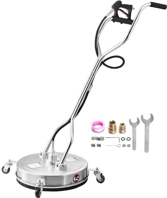 Oppervlaktereiniger / Terrasreiniger voor hogedrukreiniger - Ø 52 cm RVS - 310 bar - 4 wielen - 2 sproeikoppen - Dubbele handgreep - Snelkoppeling 0,95 cm van Merkloos	