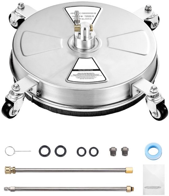 Oppervlaktereiniger voor Hogedrukreiniger - Terras- & Betonreiniger 39,5 cm - 276 bar Max - 4 Wielen - Roestvrij Staal - 6,35 mm Snelkoppeling - 2 Sproeikoppen + 2 Verlengstangen van Merkloos	