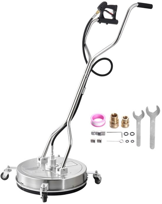 Oppervlaktereiniger voor Hogedrukreiniger - Terrasreiniger Ø 535 mm op Wielen - Roestvrij Staal - Max 310 Bar - Aansluiting 0,95 cm - Dubbele Handgreep - Met 2 Sproeiers van Merkloos	