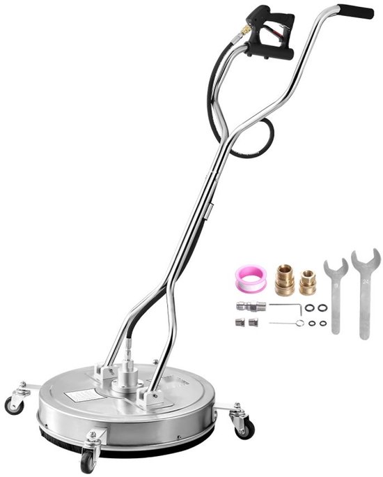 Oppervlaktereiniger voor hogedrukreiniger - Terrasreiniger Ø 55,8 cm - RVS - Dubbele Handgreep - Snelkoppeling 9,5 mm - Met 4 Wielen - Met 2 Sproeikoppen - Max 310 Bar van Merkloos	