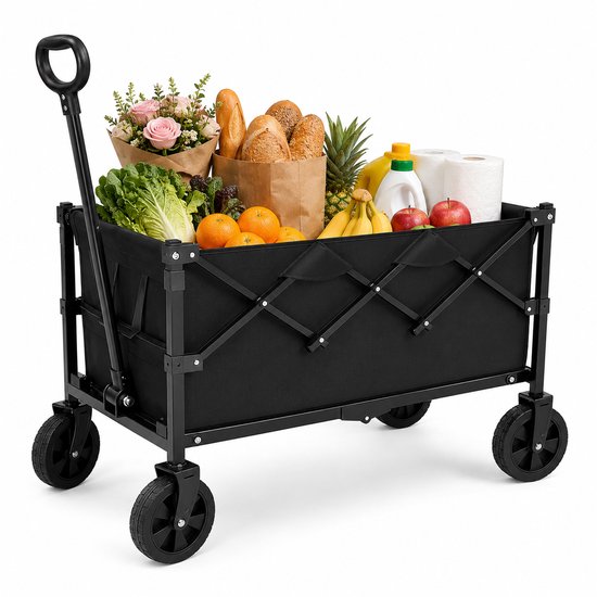 Opvouwbare Bolderkar 130L - Inklapbare Bolderwagen 80 kg met Terreinwielen en Afneembare Bak Lemonmax - Camping Strand Tuin - Zwart