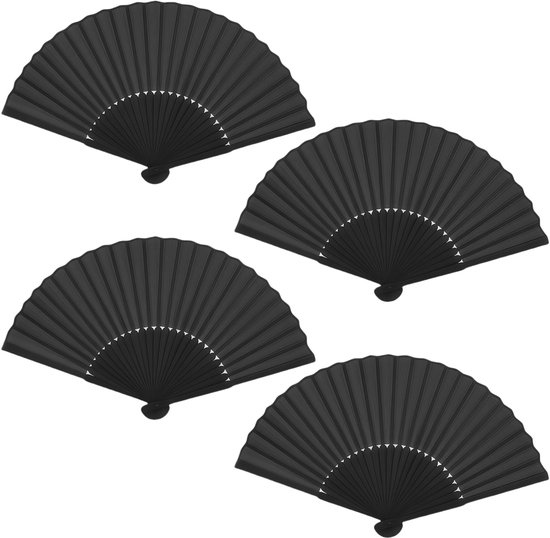 Opvouwbare Chinese Zijde Handfans - Set van 4 - Zwart van Merkloos	