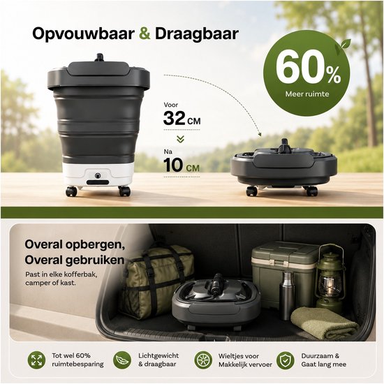 Opvouwbare Draagbare Hogedrukreiniger met 12L Watertank van WanderS – Draadloze Hogedrukreiniger met Wielen, 4-in-1 Sproeikop & Elektrische Sproeifunctie – Voor Auto, Tuin, Camping, Huisdieren & Thuis