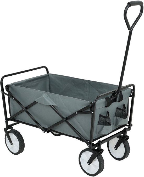 Opvouwbare Grijze Toeristische Transportwagen TYRS - 145L Capaciteit, Robuuste Metal/Stof Constructie, Gemakkelijk Monteerbaar, Ruim Design met Grote Wielen, Draagvermogen tot 110kg van TYRS