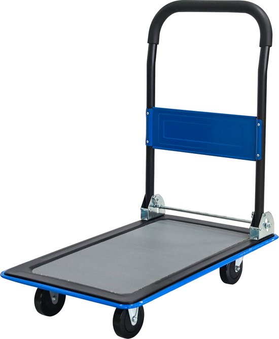 Opvouwbare Platformwagen 150 kg – Steekwagen met 360° Zwenkwielen – Transportkar – Blauw