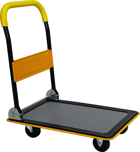 Opvouwbare Platformwagen 150 kg – Steekwagen met 360° Zwenkwielen – Transportkar – Geel van Merkloos	