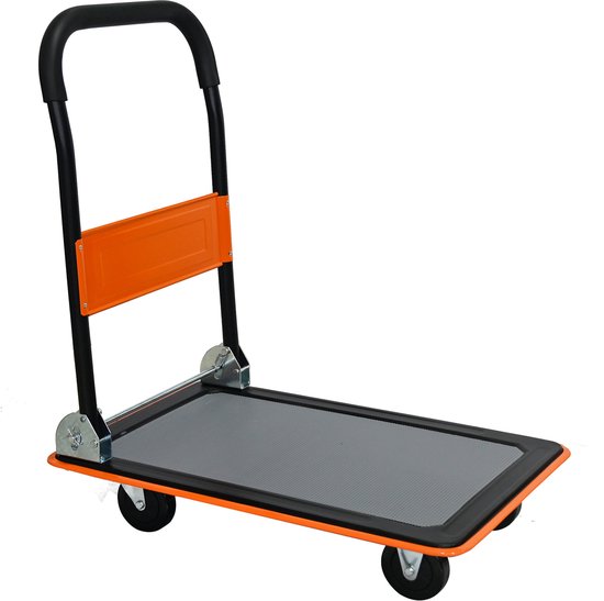 Opvouwbare Platformwagen 150 kg – Steekwagen met 360° Zwenkwielen – Transportkar – Oranje van Merkloos	