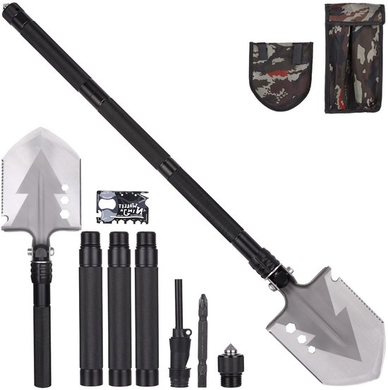 Opvouwbare schep, 78 cm, zwart/zilver, roestvrij staal en aluminium, opvouwbaar, multifunctioneel, 3 lengtecombinaties, kamperen, wandelen, jagen, tuinieren van Merkloos	