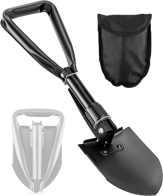 Opvouwbare sneeuwschop - carbonstaal - compact en draagbaar - voor sneeuw/aarde/zand/kamperen - driehoekig handvat - voor camperaars/wandelaars/tuiniers - zilvergrijs - 47x12cm - 1 stuk