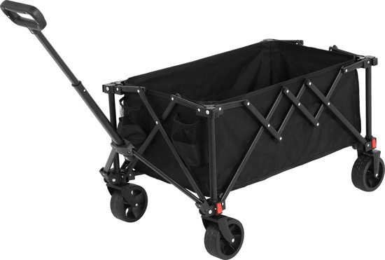 Opvouwbare Transportkar — All-terrain wielen & Robuust ontwerp — Opklapbare Tuinkar met verstelbare duwstang — Veelzijdige Outdoor-trekkar (Zwart)