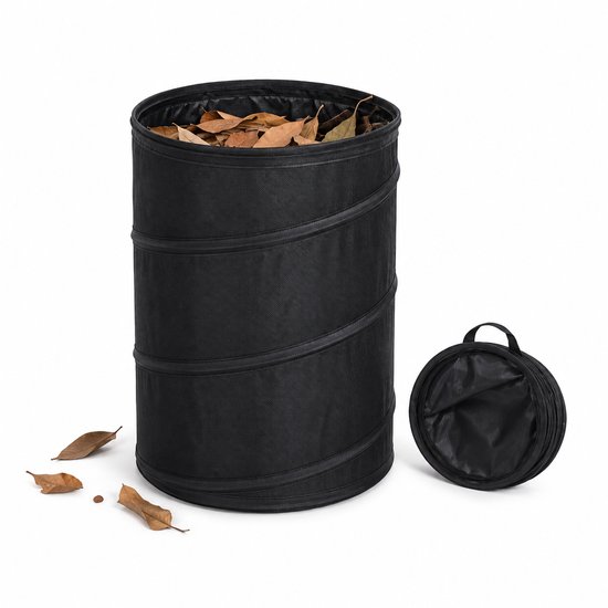 Opvouwbare Tuinafvalzak 16L - Opvouwbare Bladenzak - Zelfstaande Tuinzak - Voor Bladeren, Groenafval & Camping - Ø25 x 32 cm - Zwart
