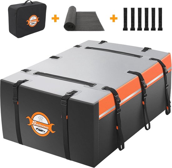 Opvouwbare Waterdichte Autodakkoffer – 580 Liter Capsiteit, Antislip Mat en Reflecterende Strepen voor Auto's en SUV's van Merkloos	