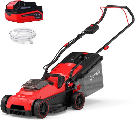 OUTIGO Accu Grasmaaier 21 V, maaibreedte 33 cm, tot 250 m², opvangbak 32 l, maaihoogte 25-65 mm, mulchfunctie, incl. 5,0 Ah accu van Merkloos	