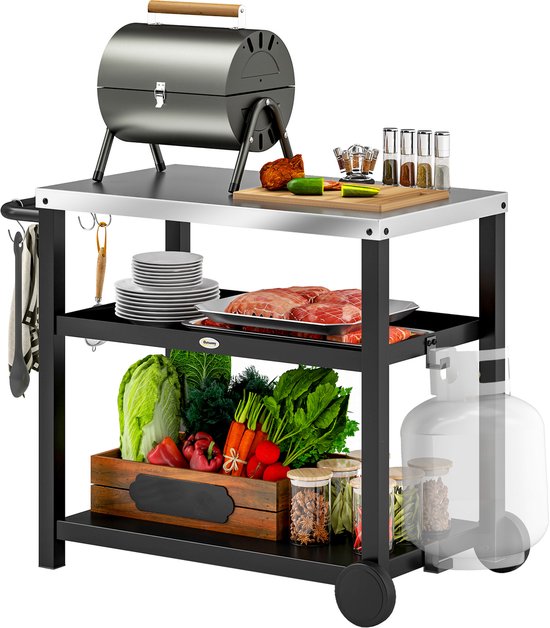 Outsunny Barbecuewagen Metaal, Roestvrij Staal 102L x 50B x 81H cm Antraciet