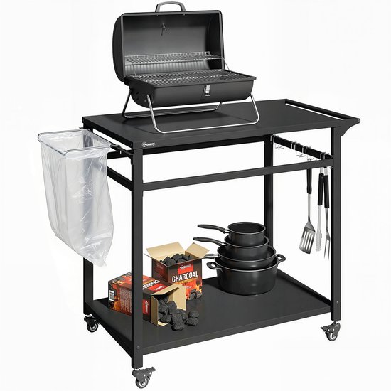 Outsunny Grillwagen-Metaal, koudgewalst staal-113L x 50,5B x 88H cm-Zwart