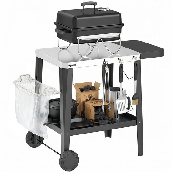 Outsunny Grillwagen-Roestvrij staal, metaal-115L x 67,5B x 80,5H cm-Zwart