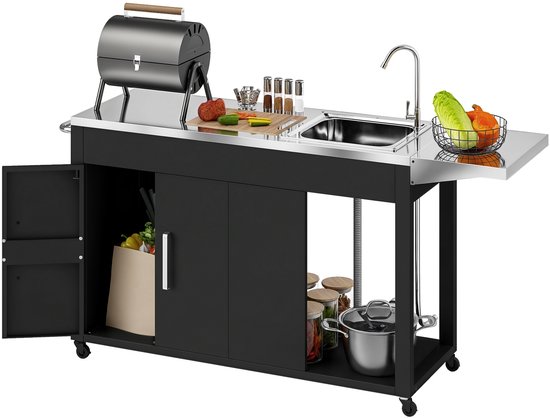 Outsunny Grillwagen Roestvrij staal, staal 162,5L x 47B x 87H cm Zwart van Merkloos	