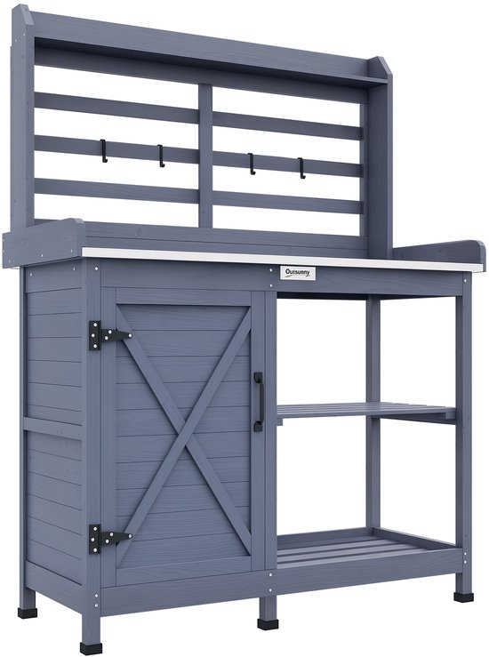 Outsunny Pflanztisch mit Ablageschrank, Regalebenen und Aufhängehaken 845-941V01 van Merkloos	