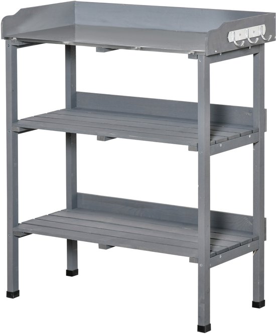 Outsunny - Planttafel - 3 metalen haken - 2 planken - Grijs