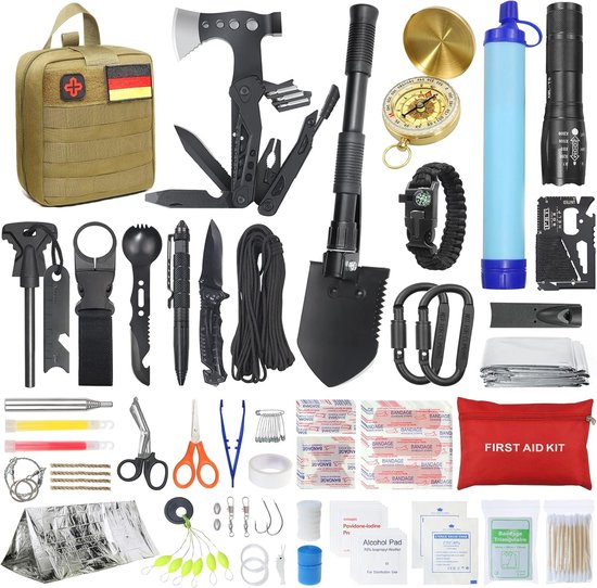 Overlevingskit voor noodgevallen met EHBO-set en multifunctioneel gereedschap - 180 stuks voor avontuur, kamperen en wandelen van Merkloos	