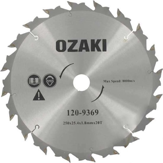 Ozaki Carbid bosmaaiermes 20 tanden - Snijbreedte 250mm, boring: 25,4mm, dikte: 1,8mm van Ozaki
