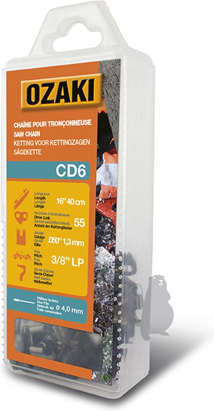 OZAKI CD6, Zaagketting 3/8" 1,3mm 55 TG 40 cm LP (Hobby) voor STIHL, Black&Decker, Mc Culloch van Ozaki