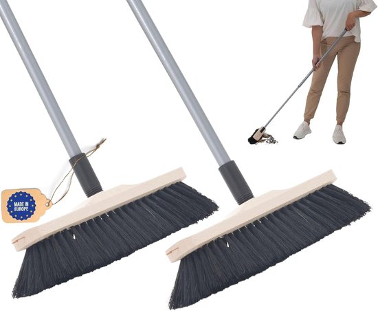 Paardenhaarbezem met telescopische steel - 2 stuks - Zachte en fijne veegbezem voor binnen van Glamline