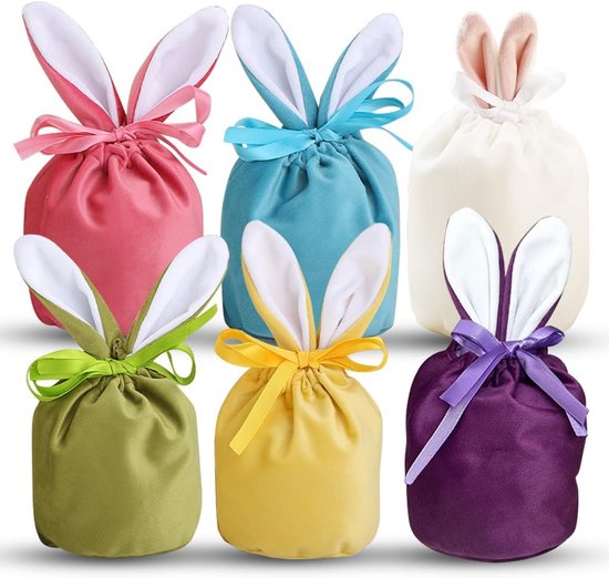 Paashaas - fluweel - 6 kleuren - paaszak om te vullen - paastas met oren - cadeauzakjes voor kinderen - paasei - snoep - paasdecoraties - paasfeest accessoires van Merkloos	