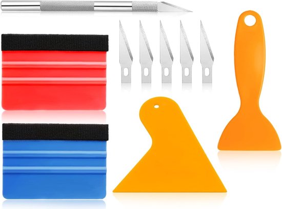 Pack of 10 Foil Tool Set - Sharp Squeegee for Film - Foil Spray with 5 Pieces Replacement Blades - Squeegee Set with Felt Edge - Craft Knife - Foil Squeegee for Window Films en Car Film van Merkloos	