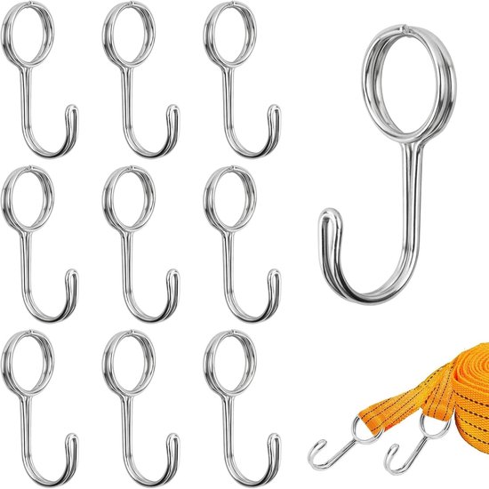 Pack of 10 Spiral Hooks - Universele Robuuste Haakjes - Gemaakt van Gelamineerd Staal - Elastische Spanning - Ideaal voor Boot - Kamperen - Buitenactiviteiten - Bevestiging van Zeilen van Merkloos	