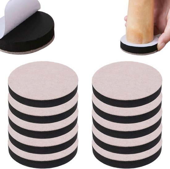 Pack of 10 Zelfklevende Furniture Riser met Viltbasis - Voet Tafelverhoger 6.5 cm Rond - Vilt Sofa Poten Verhogen - Meubel Booster voor Tafel - Stoel - Bank - Bed - Kast