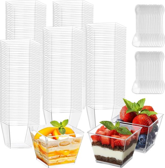 Pack of 100 Plastic Dessert Glazen - 100ml Dessertkommen - Transparant Herbruikbaar voor Pudding - IJs - Mousse - Verjaardagen - Bruiloften van MATANA