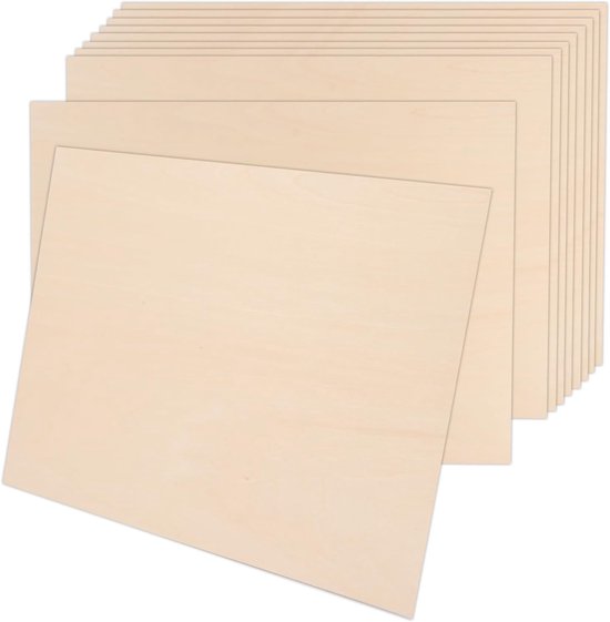 Pack of 12 400 x 300 x 2 mm Plywood - A3 Plywood - Wooden Panels for Crafts - Lime Wood Plywood Sheets for DIY Woodworking - Laser Processing - Fire Painting - Model Making van Merkloos	
