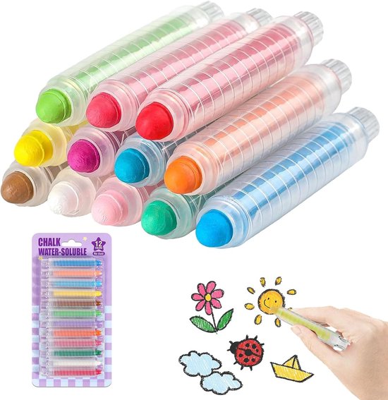 Pack of 12 Krijtmarkers voor School - Wasbaar - Stofvrij Krijt met Verstelbare Houder - Niet-giftig Kleurkrijt voor Kinderen - Draaibare Gekleurde Krijt voor Kantoor - Studie - Creatieve Klussen van Merkloos	